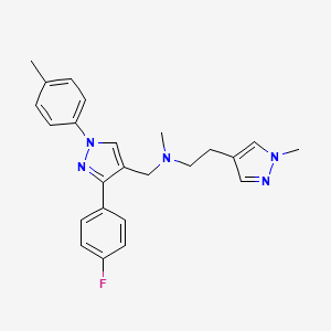 molecular formula C24H26FN5 B5019267 N-{[3-(4-fluorophenyl)-1-(4-methylphenyl)-1H-pyrazol-4-yl]methyl}-N-methyl-2-(1-methyl-1H-pyrazol-4-yl)ethanamine 