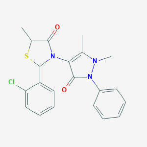 molecular formula C21H20ClN3O2S B501932 2-(2-chlorophenyl)-3-(1,5-dimethyl-3-oxo-2-phenyl-2,3-dihydro-1H-pyrazol-4-yl)-5-methyl-1,3-thiazolidin-4-one 