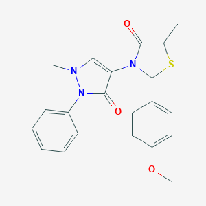 molecular formula C22H23N3O3S B501933 3-(1,5-dimethyl-3-oxo-2-phenyl-2,3-dihydro-1H-pyrazol-4-yl)-2-(4-methoxyphenyl)-5-methyl-1,3-thiazolidin-4-one 