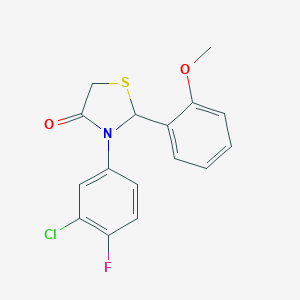 molecular formula C16H13ClFNO2S B501936 3-(3-Chloro-4-fluorophenyl)-2-(2-methoxyphenyl)-1,3-thiazolidin-4-one 