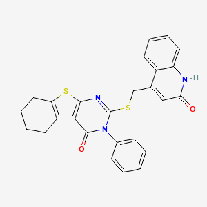 molecular formula C26H21N3O2S2 B5019372 2-{[(2-oxo-1,2-dihydro-4-quinolinyl)methyl]thio}-3-phenyl-5,6,7,8-tetrahydro[1]benzothieno[2,3-d]pyrimidin-4(3H)-one 