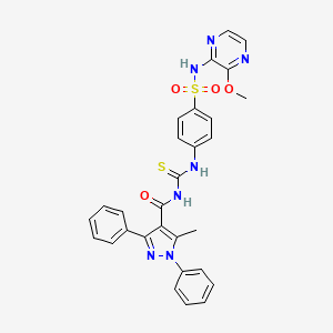 molecular formula C29H25N7O4S2 B5019443 N-{[(4-{[(3-methoxy-2-pyrazinyl)amino]sulfonyl}phenyl)amino]carbonothioyl}-5-methyl-1,3-diphenyl-1H-pyrazole-4-carboxamide 