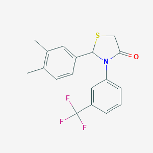 molecular formula C18H16F3NOS B501952 2-(3,4-Dimethylphenyl)-3-[3-(trifluoromethyl)phenyl]-1,3-thiazolidin-4-one 