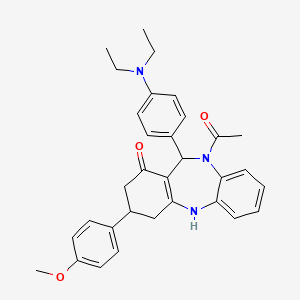 10-acetyl-11-[4-(diethylamino)phenyl]-3-(4-methoxyphenyl)-2,3,4,5,10,11-hexahydro-1H-dibenzo[b,e][1,4]diazepin-1-one