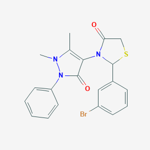 molecular formula C20H18BrN3O2S B501963 2-(3-bromophenyl)-3-(1,5-dimethyl-3-oxo-2-phenyl-2,3-dihydro-1H-pyrazol-4-yl)-1,3-thiazolidin-4-one 