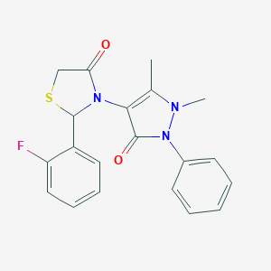 molecular formula C20H18FN3O2S B501965 3-(1,5-dimethyl-3-oxo-2-phenyl-2,3-dihydro-1H-pyrazol-4-yl)-2-(2-fluorophenyl)-1,3-thiazolidin-4-one 