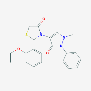 molecular formula C22H23N3O3S B501966 3-(1,5-dimethyl-3-oxo-2-phenyl-2,3-dihydro-1H-pyrazol-4-yl)-2-(2-ethoxyphenyl)-1,3-thiazolidin-4-one 