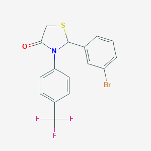 molecular formula C16H11BrF3NOS B501969 2-(3-Bromophenyl)-3-[4-(trifluoromethyl)phenyl]-1,3-thiazolidin-4-one 
