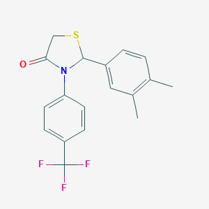 molecular formula C18H16F3NOS B501970 2-(3,4-Dimethylphenyl)-3-[4-(trifluoromethyl)phenyl]-1,3-thiazolidin-4-one 