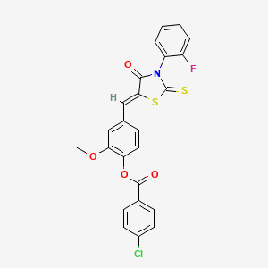 molecular formula C24H15ClFNO4S2 B5019778 4-{[3-(2-fluorophenyl)-4-oxo-2-thioxo-1,3-thiazolidin-5-ylidene]methyl}-2-methoxyphenyl 4-chlorobenzoate 