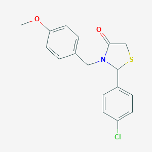 molecular formula C17H16ClNO2S B501979 2-(4-Chlorophenyl)-3-(4-methoxybenzyl)-1,3-thiazolidin-4-one 
