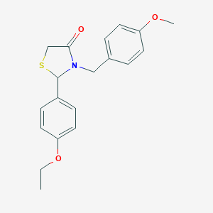 molecular formula C19H21NO3S B501982 2-(4-Ethoxyphenyl)-3-(4-methoxybenzyl)-1,3-thiazolidin-4-one 