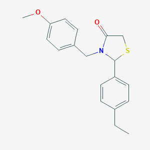 molecular formula C19H21NO2S B501983 2-(4-Ethylphenyl)-3-(4-methoxybenzyl)-1,3-thiazolidin-4-one 