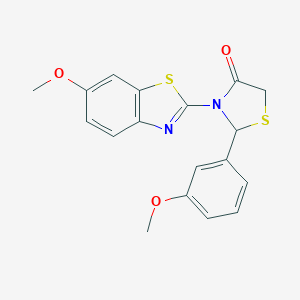 molecular formula C18H16N2O3S2 B501988 3-(6-Methoxy-1,3-benzothiazol-2-yl)-2-(3-methoxyphenyl)-1,3-thiazolidin-4-one 