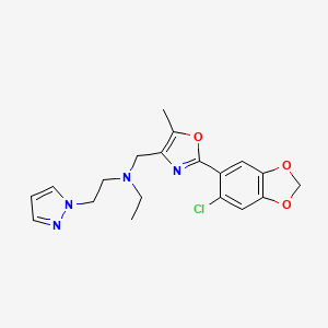 molecular formula C19H21ClN4O3 B5019976 N-{[2-(6-chloro-1,3-benzodioxol-5-yl)-5-methyl-1,3-oxazol-4-yl]methyl}-N-ethyl-2-(1H-pyrazol-1-yl)ethanamine 