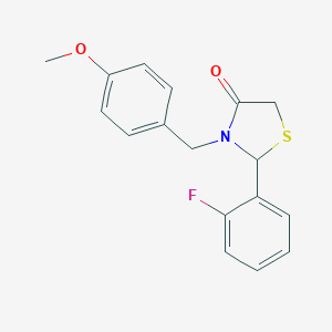molecular formula C17H16FNO2S B502001 2-(2-Fluorophenyl)-3-(4-methoxybenzyl)-1,3-thiazolidin-4-one 