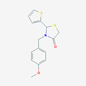 molecular formula C15H15NO2S2 B502004 3-(4-Methoxybenzyl)-2-(2-thienyl)-1,3-thiazolidin-4-one 