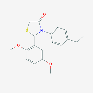 molecular formula C19H21NO3S B502011 2-(2,5-Dimethoxyphenyl)-3-(4-ethylphenyl)-1,3-thiazolidin-4-one 