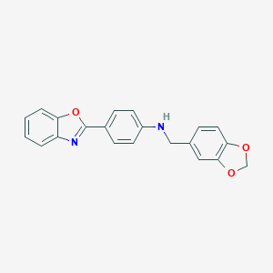 molecular formula C21H16N2O3 B502021 N-(1,3-benzodioxol-5-ylmethyl)-4-(1,3-benzoxazol-2-yl)aniline 