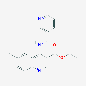 molecular formula C19H19N3O2 B502029 Ethyl 6-methyl-4-[(3-pyridinylmethyl)amino]-3-quinolinecarboxylate 