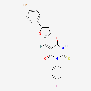 molecular formula C21H12BrFN2O3S B5020295 (5E)-5-[[5-(4-bromophenyl)furan-2-yl]methylidene]-1-(4-fluorophenyl)-2-sulfanylidene-1,3-diazinane-4,6-dione 