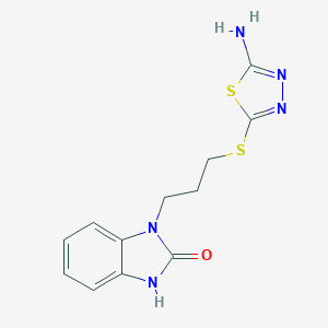 molecular formula C12H13N5OS2 B502049 1-{3-[(5-amino-1,3,4-thiadiazol-2-yl)sulfanyl]propyl}-1,3-dihydro-2H-benzimidazol-2-one 