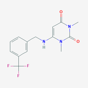 molecular formula C14H14F3N3O2 B502054 1,3-dimethyl-6-{[3-(trifluoromethyl)benzyl]amino}-2,4(1H,3H)-pyrimidinedione 