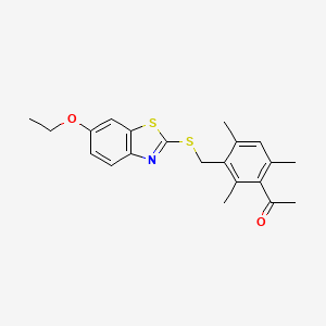 1-(3-{[(6-ethoxy-1,3-benzothiazol-2-yl)thio]methyl}-2,4,6-trimethylphenyl)ethanone