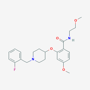 molecular formula C23H29FN2O4 B5020846 2-{[1-(2-fluorobenzyl)-4-piperidinyl]oxy}-4-methoxy-N-(2-methoxyethyl)benzamide 