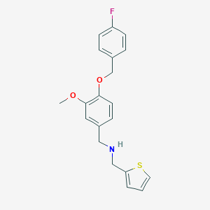 molecular formula C20H20FNO2S B502148 1-{4-[(4-fluorobenzyl)oxy]-3-methoxyphenyl}-N-(thiophen-2-ylmethyl)methanamine 