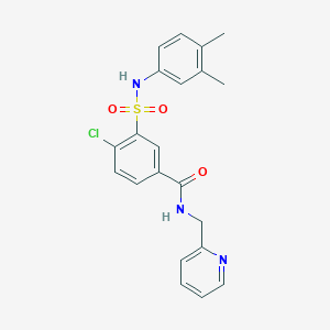 molecular formula C21H20ClN3O3S B5021725 4-chloro-3-{[(3,4-dimethylphenyl)amino]sulfonyl}-N-(2-pyridinylmethyl)benzamide 