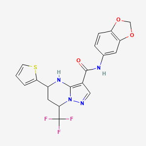 molecular formula C19H15F3N4O3S B5021748 N-1,3-benzodioxol-5-yl-5-(2-thienyl)-7-(trifluoromethyl)-4,5,6,7-tetrahydropyrazolo[1,5-a]pyrimidine-3-carboxamide 