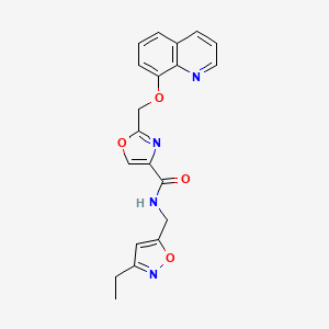 molecular formula C20H18N4O4 B5021801 N-[(3-ethyl-5-isoxazolyl)methyl]-2-[(8-quinolinyloxy)methyl]-1,3-oxazole-4-carboxamide 