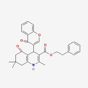 2-phenylethyl 2,7,7-trimethyl-5-oxo-4-(4-oxo-4H-chromen-3-yl)-1,4,5,6,7,8-hexahydro-3-quinolinecarboxylate