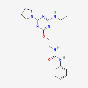 molecular formula C18H25N7O2 B5022130 N-(2-{[4-(ethylamino)-6-(1-pyrrolidinyl)-1,3,5-triazin-2-yl]oxy}ethyl)-N'-phenylurea 