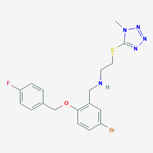 molecular formula C18H19BrFN5OS B502215 N-{5-bromo-2-[(4-fluorobenzyl)oxy]benzyl}-2-[(1-methyl-1H-tetrazol-5-yl)sulfanyl]ethanamine 