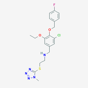 molecular formula C20H23ClFN5O2S B502216 N-{3-chloro-5-ethoxy-4-[(4-fluorobenzyl)oxy]benzyl}-2-[(1-methyl-1H-tetrazol-5-yl)sulfanyl]ethanamine 