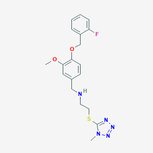 molecular formula C19H22FN5O2S B502237 N-{4-[(2-fluorobenzyl)oxy]-3-methoxybenzyl}-2-[(1-methyl-1H-tetrazol-5-yl)sulfanyl]ethanamine 