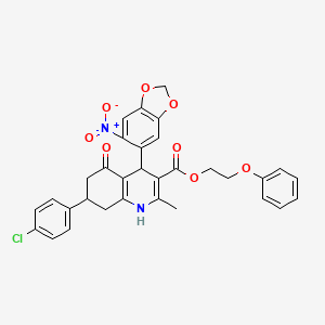 2-Phenoxyethyl 7-(4-chlorophenyl)-2-methyl-4-(6-nitro-1,3-benzodioxol-5-yl)-5-oxo-1,4,5,6,7,8-hexahydroquinoline-3-carboxylate