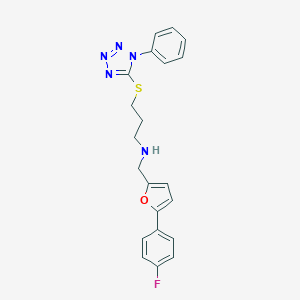 molecular formula C21H20FN5OS B502273 N-{[5-(4-fluorophenyl)-2-furyl]methyl}-N-{3-[(1-phenyl-1H-tetraazol-5-yl)sulfanyl]propyl}amine 