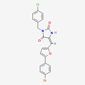 (5E)-5-{[5-(4-BROMOPHENYL)FURAN-2-YL]METHYLIDENE}-3-[(4-CHLOROPHENYL)METHYL]IMIDAZOLIDINE-2,4-DIONE