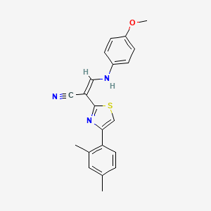 2-[4-(2,4-dimethylphenyl)-1,3-thiazol-2-yl]-3-[(4-methoxyphenyl)amino]acrylonitrile