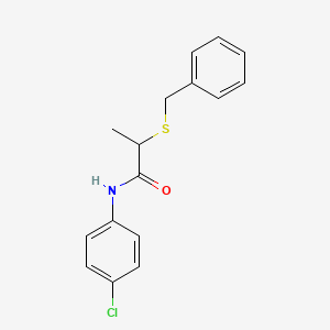 molecular formula C16H16ClNOS B5023331 2-(benzylthio)-N-(4-chlorophenyl)propanamide 