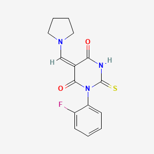 molecular formula C15H14FN3O2S B5023428 1-(2-fluorophenyl)-5-(1-pyrrolidinylmethylene)-2-thioxodihydro-4,6(1H,5H)-pyrimidinedione 