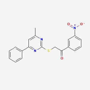 molecular formula C19H15N3O3S B5023628 2-[(4-methyl-6-phenyl-2-pyrimidinyl)thio]-1-(3-nitrophenyl)ethanone 