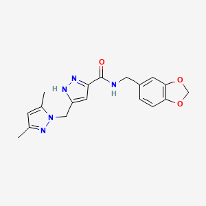 molecular formula C18H19N5O3 B5023938 N-(1,3-benzodioxol-5-ylmethyl)-5-[(3,5-dimethyl-1H-pyrazol-1-yl)methyl]-1H-pyrazole-3-carboxamide 