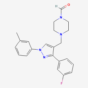 4-{[3-(3-fluorophenyl)-1-(3-methylphenyl)-1H-pyrazol-4-yl]methyl}-1-piperazinecarbaldehyde