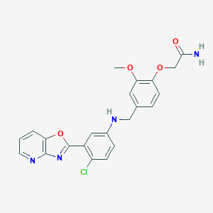 molecular formula C22H19ClN4O4 B502449 2-{4-[(4-Chloro-3-[1,3]oxazolo[4,5-b]pyridin-2-ylanilino)methyl]-2-methoxyphenoxy}acetamide CAS No. 879070-79-8