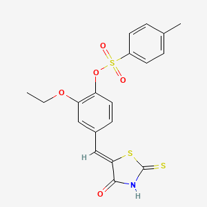 molecular formula C19H17NO5S3 B5024569 2-ethoxy-4-[(4-oxo-2-thioxo-1,3-thiazolidin-5-ylidene)methyl]phenyl 4-methylbenzenesulfonate 