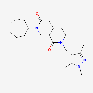 molecular formula C23H38N4O2 B5024654 1-cycloheptyl-N-isopropyl-6-oxo-N-[(1,3,5-trimethyl-1H-pyrazol-4-yl)methyl]-3-piperidinecarboxamide 